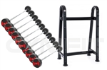 Rubber Barbell Set - 10 to 45 kg - 10 bars - 5kg increments with Double Sided Frame